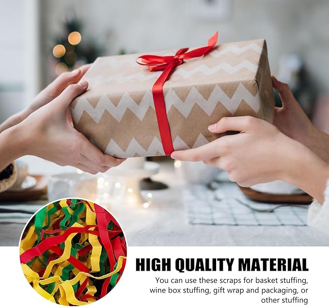 2 LB Red Geen Gold Crinkle Cut Paper Shred Filler Great for Gift Wrapping, Basket Filling, Birthday, Wedding, Halloween, Thanksgiving, Christmas Day, New Year Party Decorations Filling Supplies