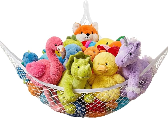 Lazebox Stuffed Animal Net Hammock for Plushie Toys, Stuffed Animal Hammock Corner for Kids' Room Decor, Ideas for Organizing Stuffy Collection, Easy to Hang with Anchors & Hooks