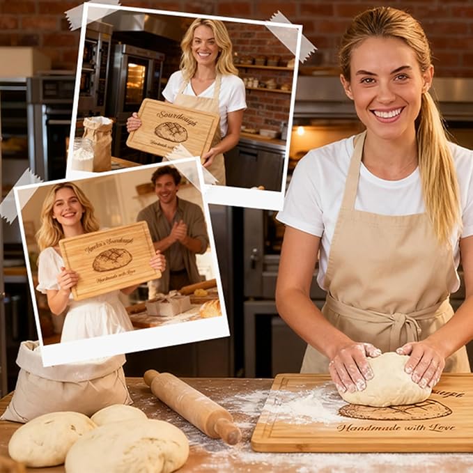 callie Personalized Bread Cutting Board, Decorative Bamboo Charcuterie Serving Tray, Customized Sourdough Gifts for Bakers, Baking Lovers Mom Friend Chefs (S, M, L)