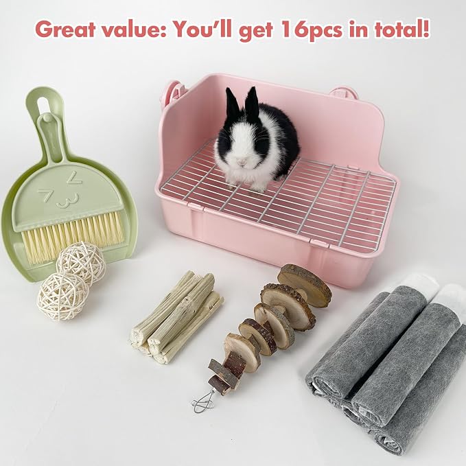 RUBYHOME Rabbit Litter Box Bunny Litter Box Guinea Pig Potty Trainer Corner Bedding Pet Potty Pan for Rabbit Guinea Pig Ferret Small Animal Cage Accessories
