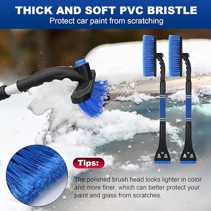 BFONS 2Pack Ice Scrapers for Car Windshield, 2-in-1 Snow Scraper and Snow Brush for Car SUV Truck, Car Ice Windshield Scraper for Ice and Snow with 360° Pivoting Brush and Ergonomic Foam Grip Blue
