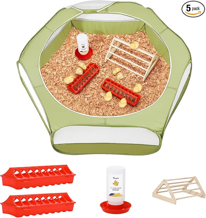 Pawaboo Chick Brooder Box for Chick Starter Kit, Green + Red + Wood Color | Brooder Pen/Chicken Supplies Brooders Box with Chicks Perch Brooding Up to 15 Chicks, Duck and Quail