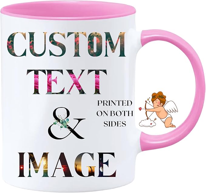Custom Coffee Mug with Photo, Text, or Logo | Personalized Ceramic Mug 11oz | Customizable Gift for Men, Women | Unique Gift for Birthdays, Holidays, Christmas | White - Pink