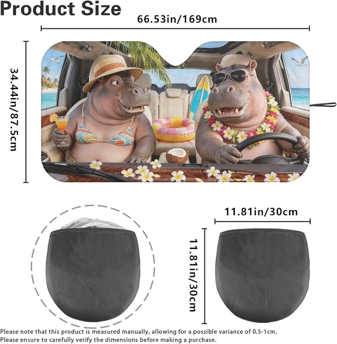 Funny Hippos Sun Shade for Car Windshield Foldable Front Windshield Shade for Sun Auto Vehicle Shield Reflective Sun Visor Block UV Rays Fit Car Front Window for Trucks SUV Van