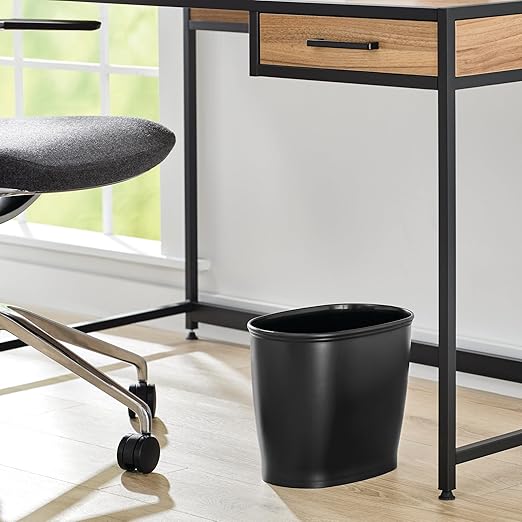 iDesign Slim Plastic Bathroom Trash Can, Small Garbage Bin for Bedroom, Office, Desk, Dorm, Black