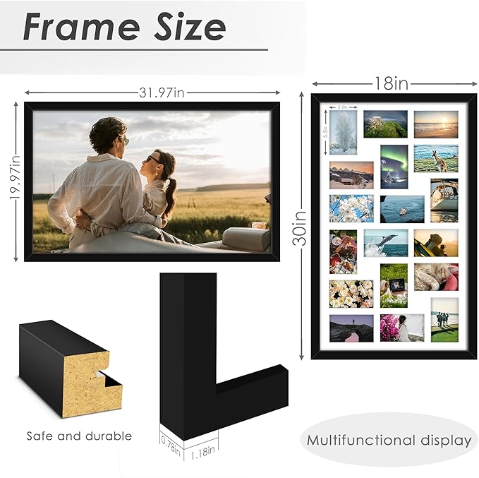 18x30 Picture Frame 4x6 Collage Picture Frame Displays Eighteen 4x6 inch Photos Collage Wall Decor Wall Hanging Black