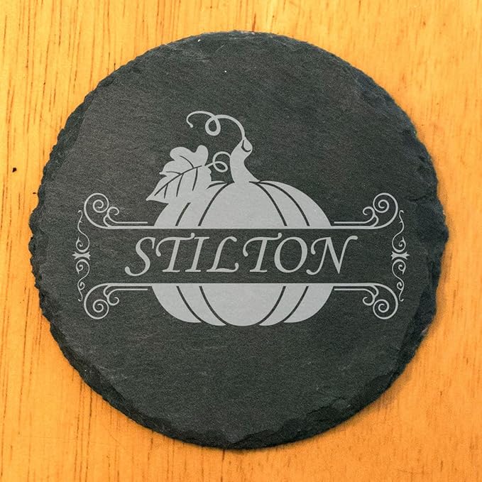 Personalized Monogram Family Coasters, Natural Stone Set, Birthday, Wedding, Customized, Rustic - Round Slate - Set of 8