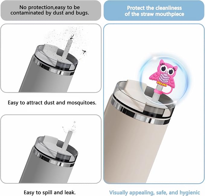 Animal Straw Toppers For Stanley Cups;Straw Covers Cap Toppers Compatible With Stanley 30&40 Oz Tumbler, Reusable & Silicone Tumbler Straws Topper For 0.4 Inch Tips Animal Lover Gifts (Owl)