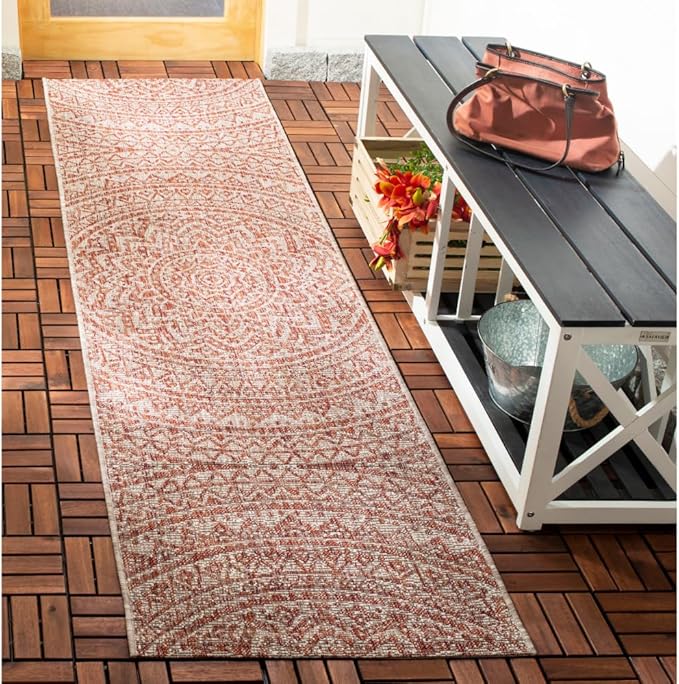 SAFAVIEH Washable Rug Outdoor Courtyard Collection - 2'3" x 8' Runner, Light Beige & Terracotta, Non-Shedding & Easy Cleaning, Ideal for Patio, Entryway, Mudroom, Hallway, Kitchen (CY8734-36512)
