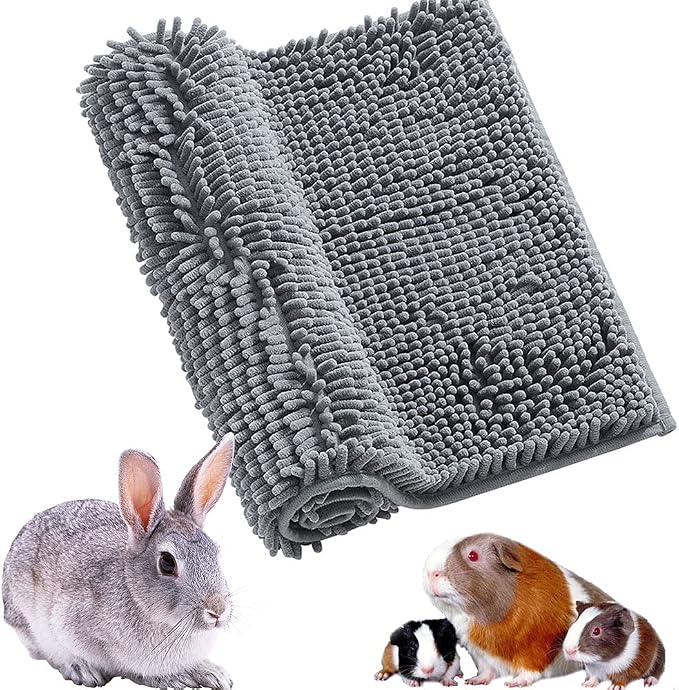 Oncpcare Guinea Pig Fleece, Cage Liner, Washable Non-Slip Mat（Grey） | Chenille fleece, absorbent 3-layer design, non-slip TPR backing, machine washable, for small animal cages