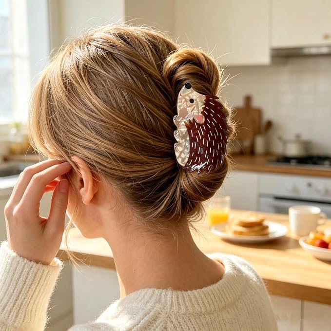 Hedgehog Hair Claw Clips for Women Animal Hair Clips Acrylic Hair Jaw Clips | Cute Brown Hedgehog Hair Clamp Reptile Animal Hair Barrettes Strong Hold Hair Accessories Party Holiday Hairstyle Decoration