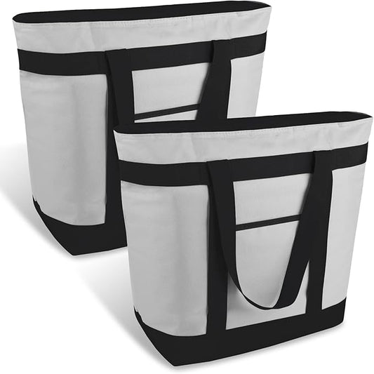 mosago 2PK Insulated Grocery Tote Bags, Large 39L Reusable Cooler Bags with Zipper, Leak-Resistant Thermal Shopping Bag for Food Delivery, Beach, Travel, Picnic & Camping, Collapsible