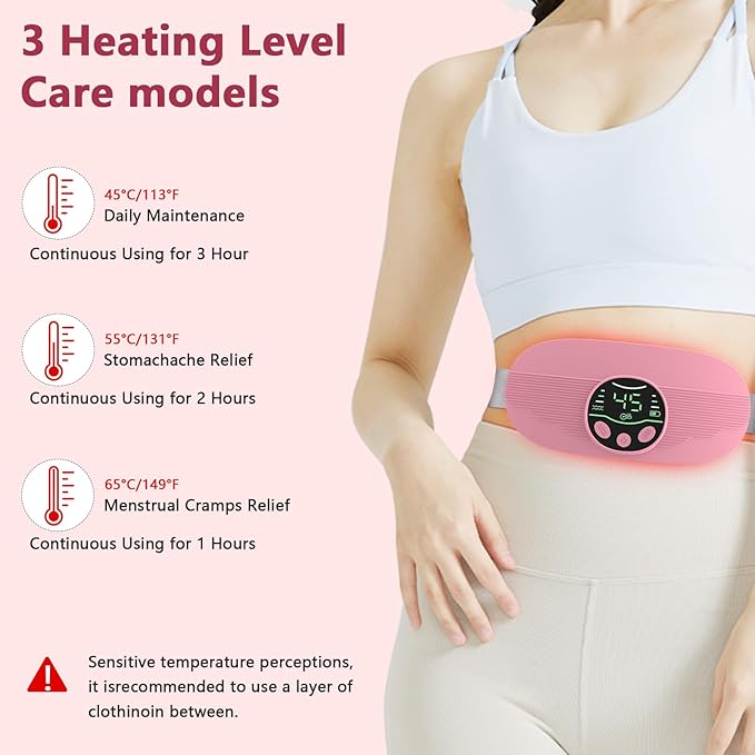 Heating Pad for Period Cramps Portable Cordless 3S Fast Period Heating Pad Cramp Relief with 3 Heat Levels and 3 Massage Modes Menstrual Electric Waist Wrap Belt for Pain Relief Gifts for Her
