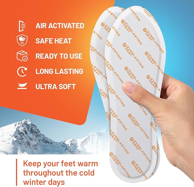 Insole Foot Warmers – 40 Pack | 10+ Hour Air-Activated Foot Warmers Disposable | Thin Adhesive Feet Warmers for Outdoor Comfort | TSA Approved Insole Warmers