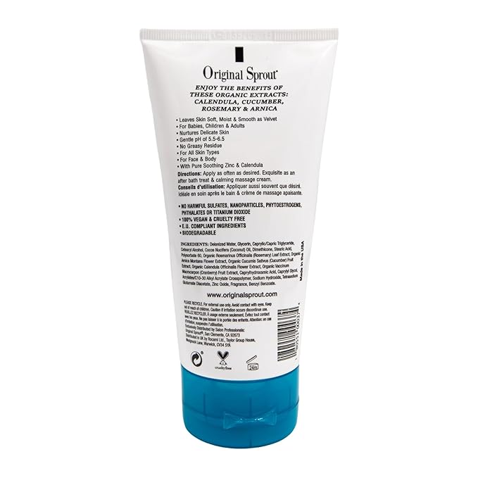 Original Sprout Scrumptious Baby Cream, Gentle Moisturizing Cream for Dry, Sensitive Skin & Diaper Rash, Non-Greasy Baby Lotion with Zinc Oxide & Calendula for Face & Body, 4 fl oz