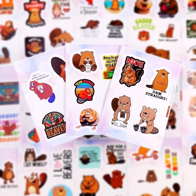 Beaver Stickers for Water Bottle and Laptop - Nature Party Supplies & Decorations, Waterproof Vinyl Animal Decals, Cute Beaver Stickers Laptop Decals, Gifts for Women & Men