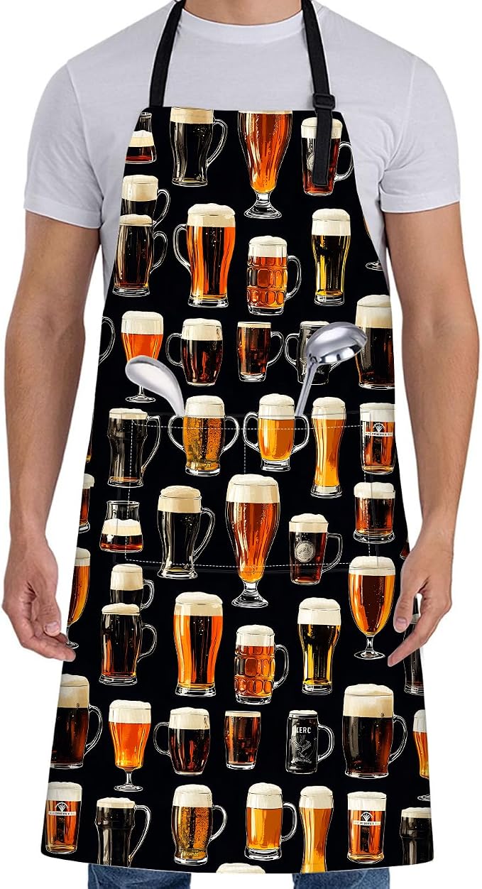 Beer Mug Apron for Women Men,28x33in,Fun Oktoberfest Kitchen Aprons with 2 Pockets,Oxford Fabric,Stylish Adjustable Apron for Cooking Baking BBQ Chef,Gifts for Mom Wife