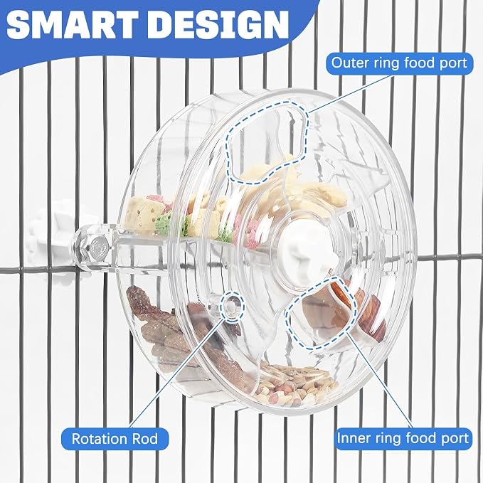 BNOSDM Bird Foraging Toy Creative Feeder Systems with Seed Food Rotating Wheel for Enrichment & Training Parrot Puzzle Toys Ideal for Small and Medium Cockatiel Parakeet ConureWhite