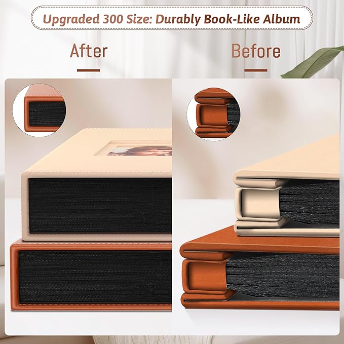 Popotop Photo Album 4x6 300 Pockets with Leather Hardcover Cover, Small Photo Album Holder Book with 50Pcs Pages for Family Travel Wedding Baby Gifts