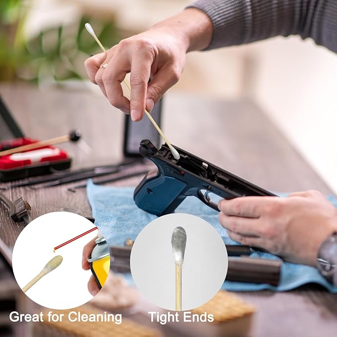 Gun Cleaning Swabs, Dual - Ends Tips, 6 Inch Gun Cleaning Supplies, Long Cotton Swabs with Bamboo Sticks in A Storage Case for Gun Cleaning and Maintenance