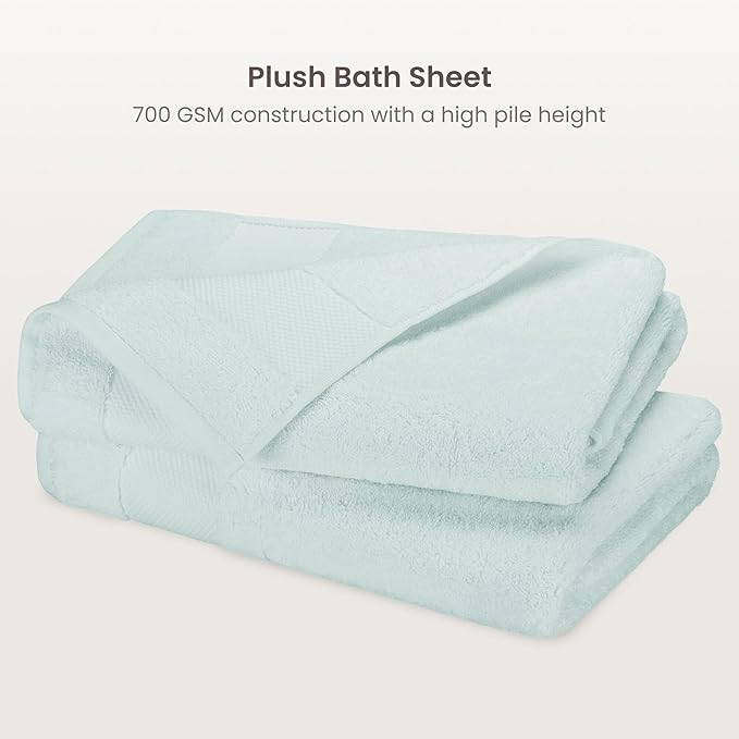 BIOWEAVES 100% Organic Cotton Bath Sheet Set of 2 | Soft Oversized Bath Towels | 700 GSM Premium Bath Towel Sheet Set GOTS Certified - Seafoam