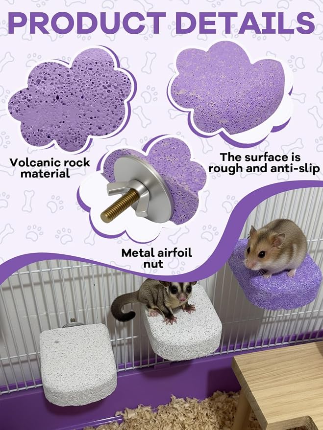 Lava Ledges for Rats 6 Pack Hamster Climbing Ledge Platform Pumice Ledge Shelf Pet Chewing Grinding Toys Small Animals Cage Accessories for Mouse Guinea Pig Gerbil Purple