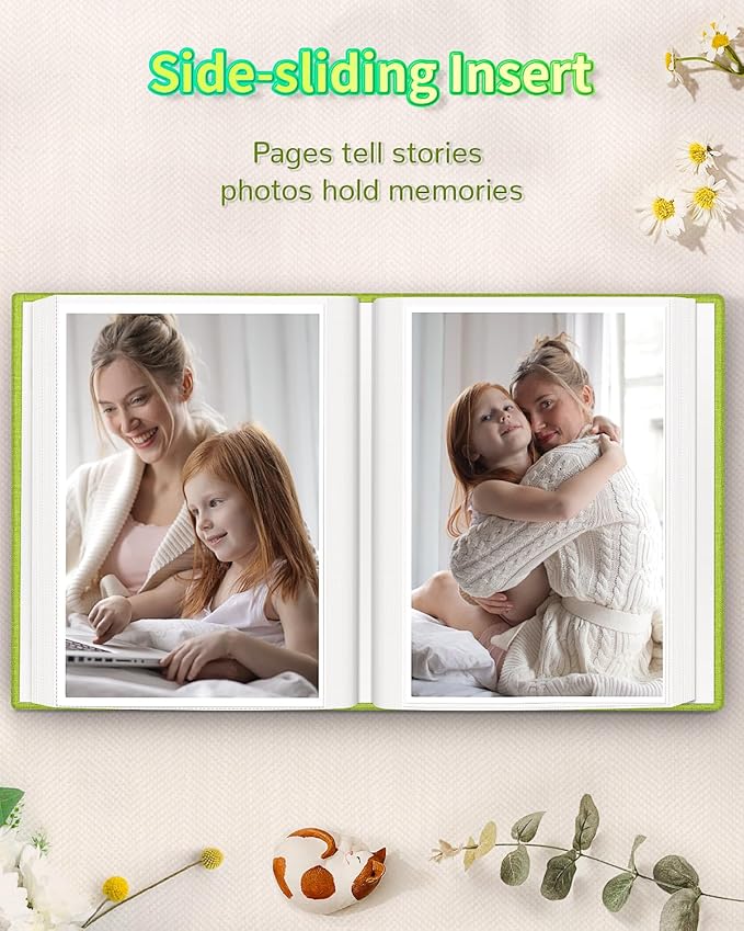 Photo Album 4x6 with 100 Pockets,Slip-in Picture Albums,Linen Cover Memory Book with Front Window,White Page Vertical Photo Book for Wedding,Family,Anniversare,Baby,Vacation