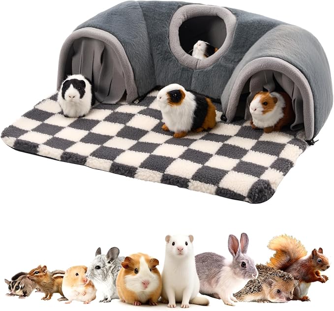 Avont Guinea Pig Tunnel, Small Animal Hideaway Tube Toy | Cozy Plush Tunnel for Guinea Pigs and Small Pets with Non-Slip Bottom and 2-In-1 Design in Large Size Gray