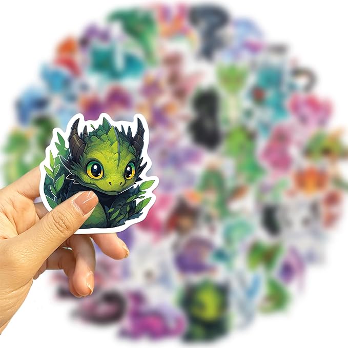 50Pcs Dragon Sticker, Cute Stickers for Kids Teens Adults, Vinyl Cartoon Animals Decals Kawaii Sticker for Decor Water Bottles Laptops Guitar Scrapbook (Dragon)