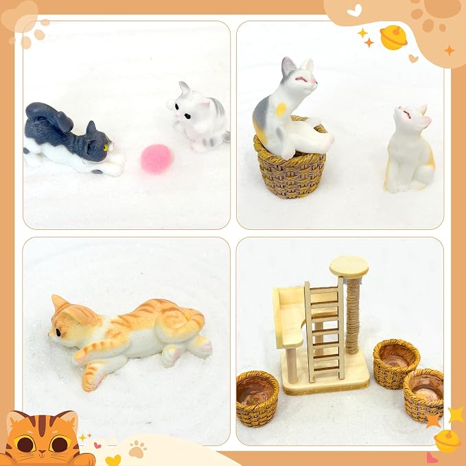 Zen Garden for Desk for Cat Lover Gifts | with Tray Sand Tools Cat Figurines DIY Micro Landscape Ornaments Miniature Meditation Sand Garden Stress Relief Desk