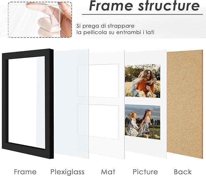 6x9 Picture Frame Double 3.5x5 Collage Picture Frame Displays Two 3.5x5 inch Photos Collage Wall Decor Wall Hanging or Tabletop Black