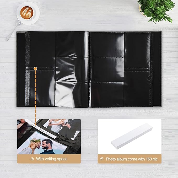 potricher Linen Hardcover Photo Album 4x6 600 Photos Large Capacity for Family Wedding Anniversary Baby Vacation (Black, 600 Pockets)