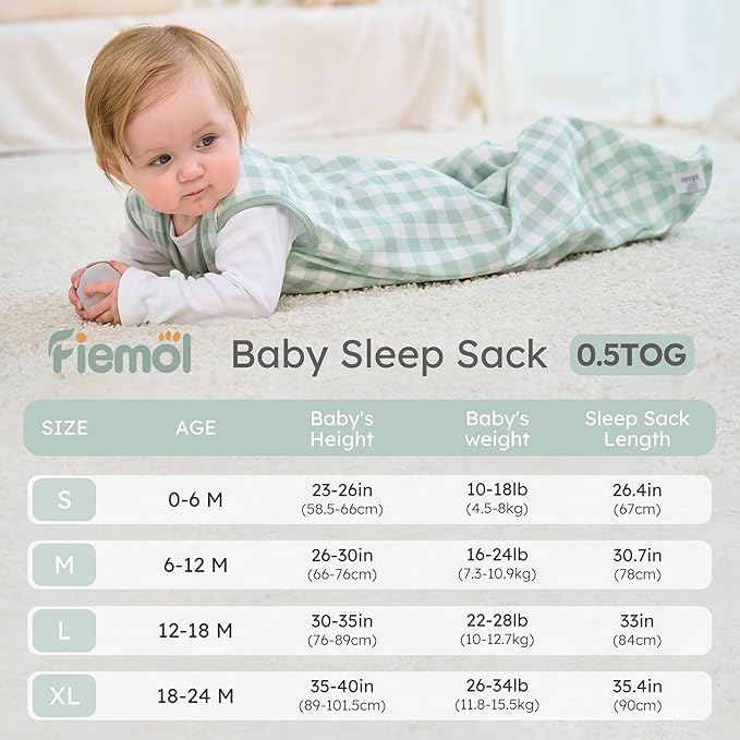 Baby Sleep Sack 12-18 months, 100% Cotton Sleeping Sack for Toddler, 3 Pack Baby Wearable Blanket, 0.5 Tog Lightweight Double Zipper Sleep Bag Large Green Forest Bear
