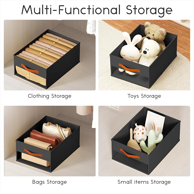 Drawer Organizers and Storage - 6 Pack Foldable Pants Organizer with Clear Window & Handles, Fabric Closet Organizer for Clothes, Jeans, Sweaters, Towels, T-shirt, Scarf (Black)