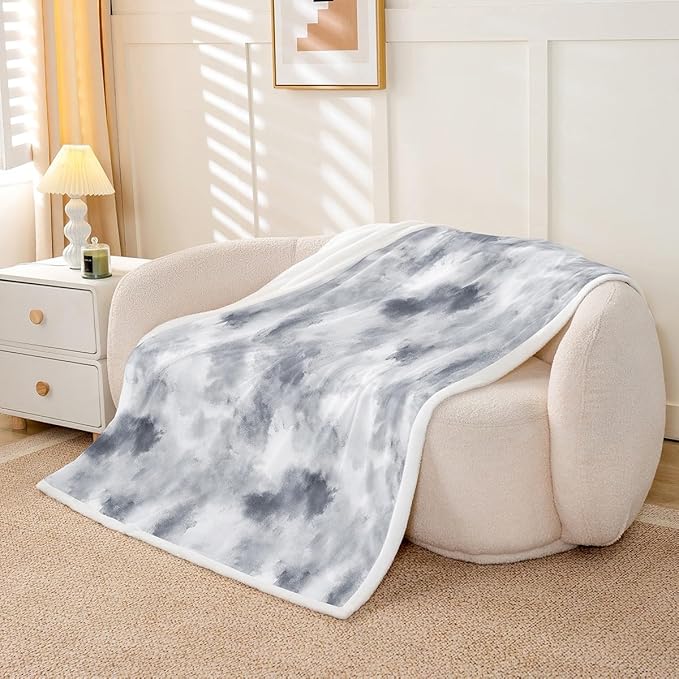 Feelyou Gray Fleece Throw Blanket Throw 50"x60" Kids Tie Dye Watercolor Sherpa Blanket Plush Fuzzy for Bed Couch Chair Living Room, Dreamy Girly Bed Blanket Room Decor