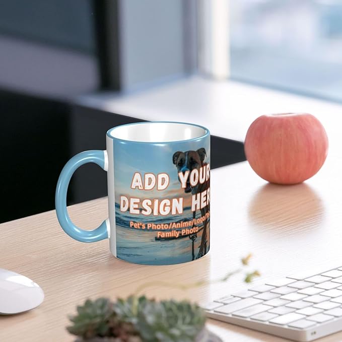 Custom Mugs and Coffee Cups Partial or Full Size Printed Creative Designs Customizable with Your Photos Images Text (Full-Width, Sky Blue)