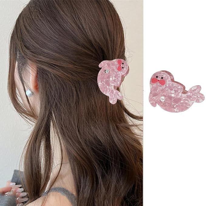 Cute Sea Lion Hair Clips - 1pc Ocean Animal Hair Jaw Clip Kawaii Pink Sea Lion Acetate Hair Barrettes Acrylic Hair Styling Accessories Spring Summer Hair Claw Clip for Women Thick & Thin Hair