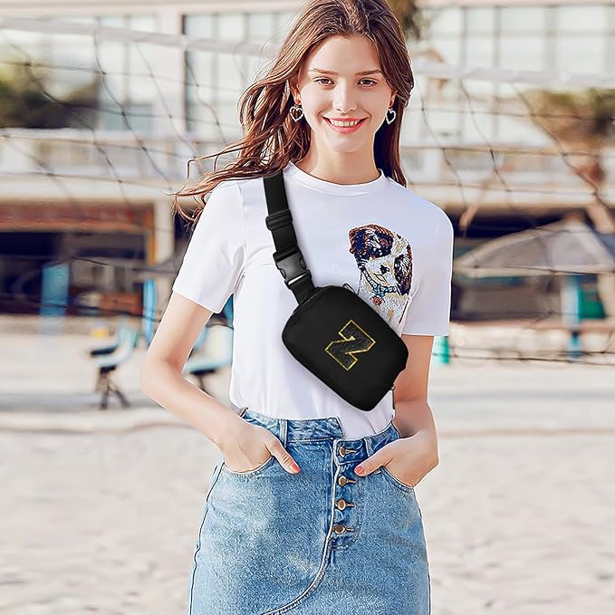 Gitus Belt Bag Fanny Pack Crossbody Bags with Initial Letter Patch Gifts for Wife Older Women Mother Coworker Bridesmaid Anniversary Travel Gifts Beach Gifts (Black-Z)