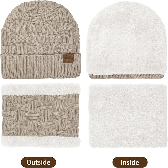 Loritta 3-Pieces Winter Hat Neck Warmer Touchscreen Gloves Set Knit Thick Scarf Beanie Hats Scarves Set Gifts for Women