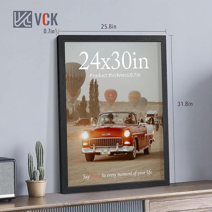 VCK 24x30 Picture Frames Black Set of 6, Wide Border Wood Poster Frame, Multi-Directional Display Family Photos, Office Prints, Studio/Gallery Art, Woodgrain Series, Wall Hanging