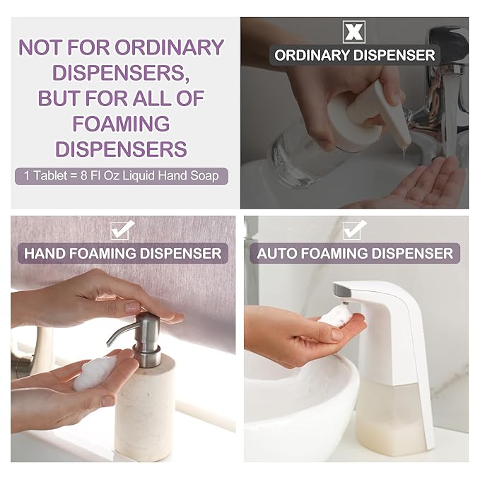 Foaming Hand Soap Refills, Foaming Soap Refill 12 Pcs(Make 12x8 fl oz Bottles), Plant-Based Foam Cleaner, Skin-Friendly Hand Wash Tablets, Vegan, Cleansing & Moisturizing, Lavender Scent