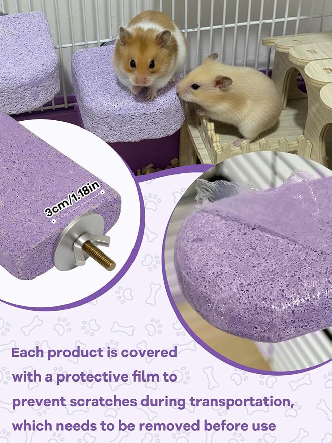 Lava Ledges for Rats 6 Pack Hamster Climbing Ledge Platform Pumice Ledge Shelf Pet Chewing Grinding Toys Small Animals Cage Accessories for Mouse Guinea Pig Gerbil Purple
