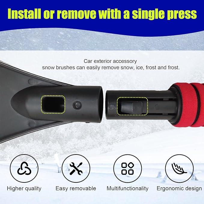 24 Inch Car Snow Scraper and Brush, Detachable Scratch Free Ice Scraper with Ergonomic Foam Grip, Universal Winter Snow Removal Tool for Car Windshield Window (Red)