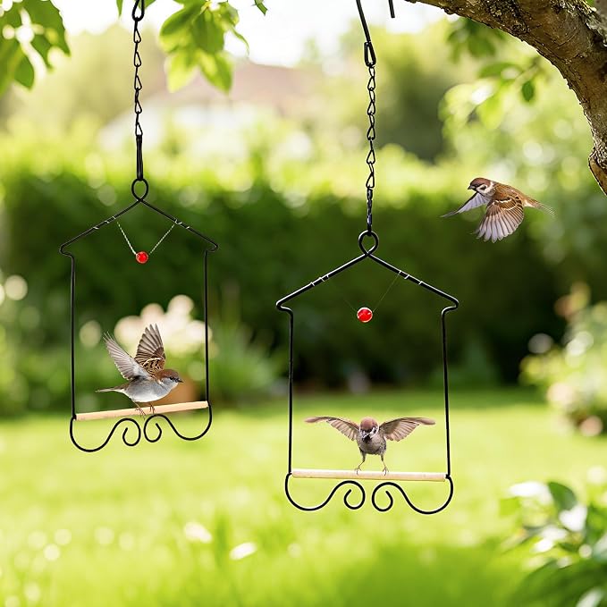Metal Frame Hummingbird Swings and Perches with Wooden Dowel Black Bird Swing Outdoor Bird Perch Humming Bird Swing (4PK)