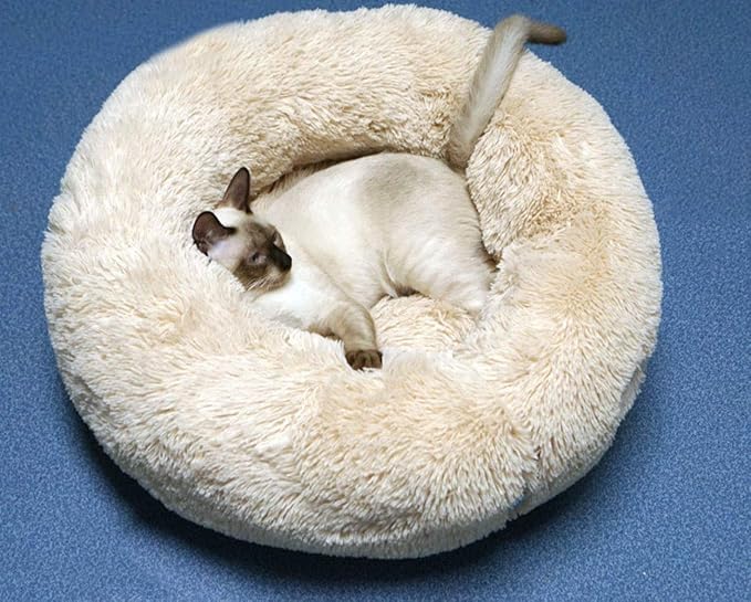 Dog Bed for Small Dogs & Cats, 24 Inch Medium Fluffy Washable Donut Bed | Plush Puppy Bed and Cat Bed for Pets up to 25 lb, High-Loft Polyester Fill with Water-Resistant Non-Skid Base for Indoor Use