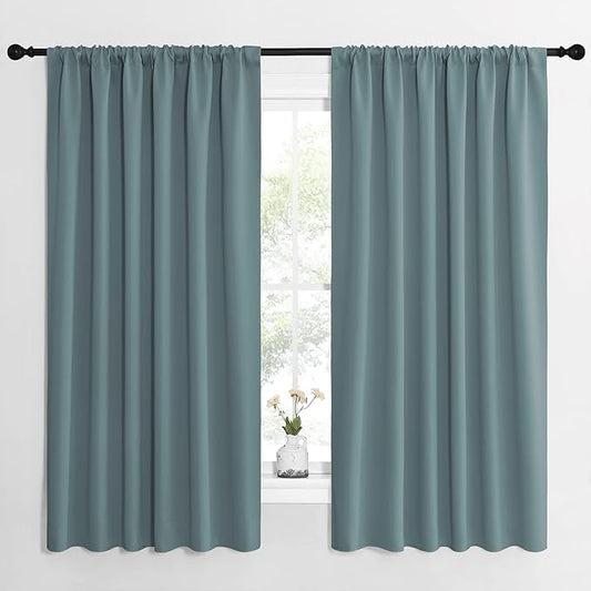 NICETOWN Greyish Blue Blackout Curtains Panels for Window, Thermal Insulated Rod Pocket Blackout Drapes/Draperies for Living Room (2 Panels, W62 x L63 inches)