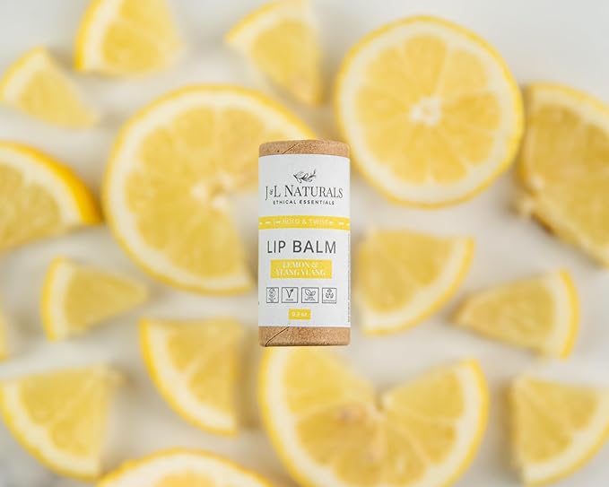 J&L Naturals Sustainable Lip Balm | Organic Ingredients, 100% Natural, Eco-Friendly | Cruelty Free, Vegan, Paraben Free, Silicone Free (Lemon & Ylang Ylang, Single)
