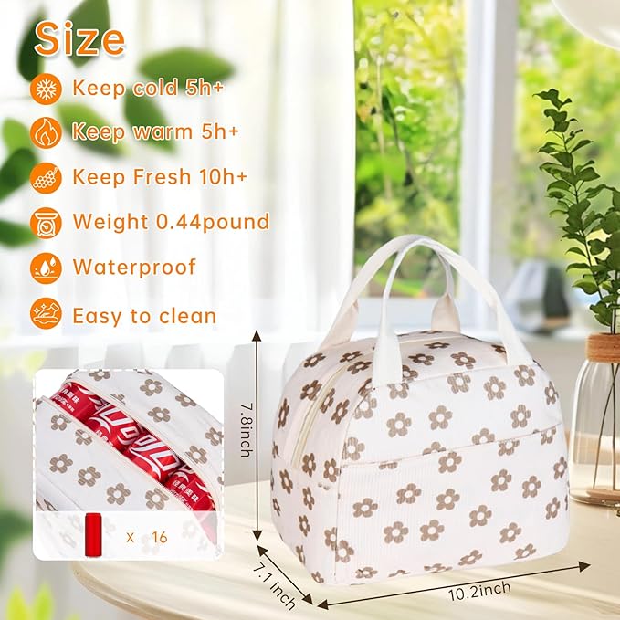 Lunch Bag for Women Men Girl,Large Cute Corduroy Lunch Tote Bags - Reusable Insulated Lunch Box for women with Handle, Leakproof WaterProof Design for Office, School, Work,Picnic.