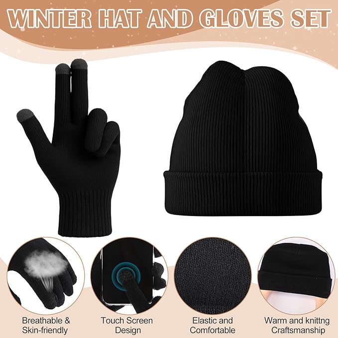 Geyoga 6 Pcs Women Winter Beanie Hat Scarf Gloves Ear Muffs Fuzzy Socks Set, Touchscreen Gloves for Thermal Gift Cold Weather