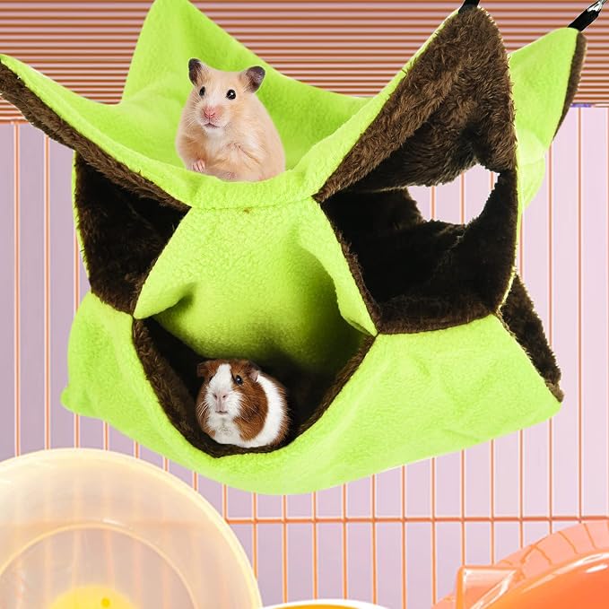 3 Tier Ferret Rat Hammock, Guinea Pig Cage Accessories, Green | Rat Hammock for Cage, Pet Cage Hanging Hammock, Small Animals, Guinea Pig, Ferret, Kitten, Squirrel, Chinchilla, Rat, Parrot